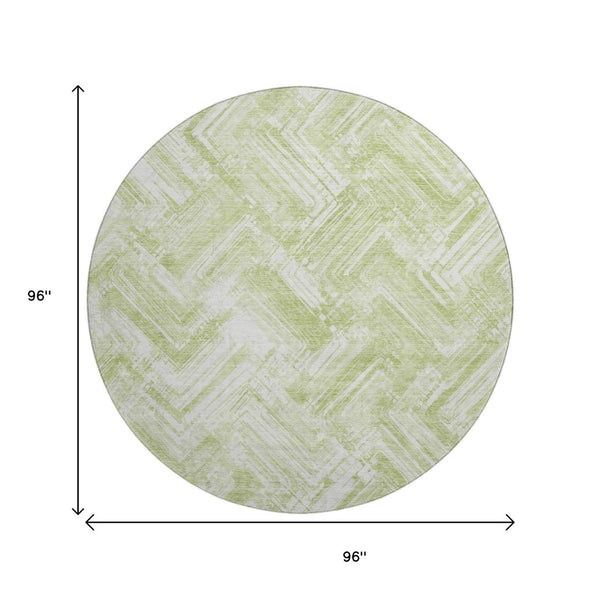 HomeRoots 8' Green and Ivory Chevron Round Rug - Washable, UV Protected, Durable Design for Modern Living Spaces 652890