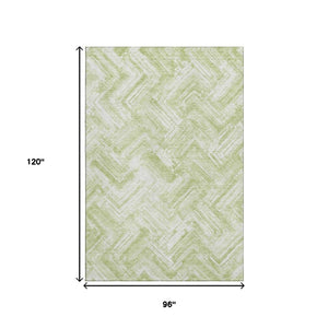 HomeRoots 8' X 10' Modern Green & Ivory Chevron Washable Area Rug with UV Protection for Busy Homes & Kids 652891