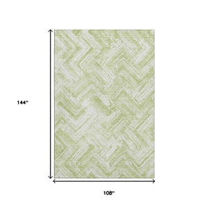 HomeRoots 9' X 12' Green And Ivory Chevron Area Rug – Stylish, Washable, Durable, UV-Protected for Any Space! 652892