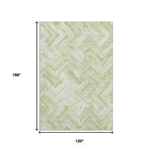 HomeRoots 10' Green And Ivory Chevron Washable Area Rug - UV Protected, Durable, Soft for Indoor & Outdoor Use 652893