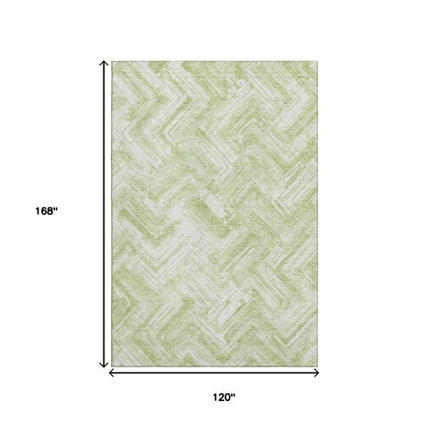 HomeRoots 10' Green And Ivory Chevron Washable Area Rug - UV Protected, Durable, Soft for Indoor & Outdoor Use 652893