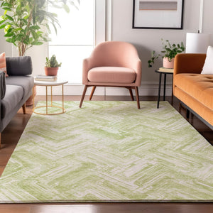 HomeRoots 10' Green And Ivory Chevron Washable Area Rug - UV Protected, Durable, Soft for Indoor & Outdoor Use 652893