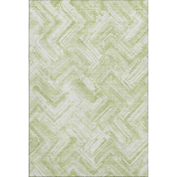 HomeRoots 10' Green And Ivory Chevron Washable Area Rug - UV Protected, Durable, Soft for Indoor & Outdoor Use 652893