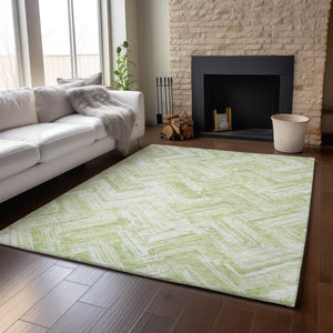 HomeRoots 10' Green And Ivory Chevron Washable Area Rug - UV Protected, Durable, Soft for Indoor & Outdoor Use 652893