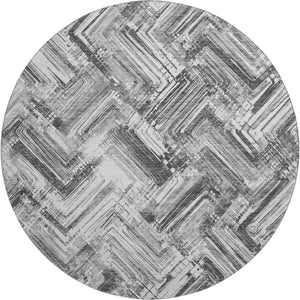 HomeRoots 8' Gray and Ivory Chevron Round Rug - Washable, UV Protected, Durable, Perfect for High-Traffic Areas 652896