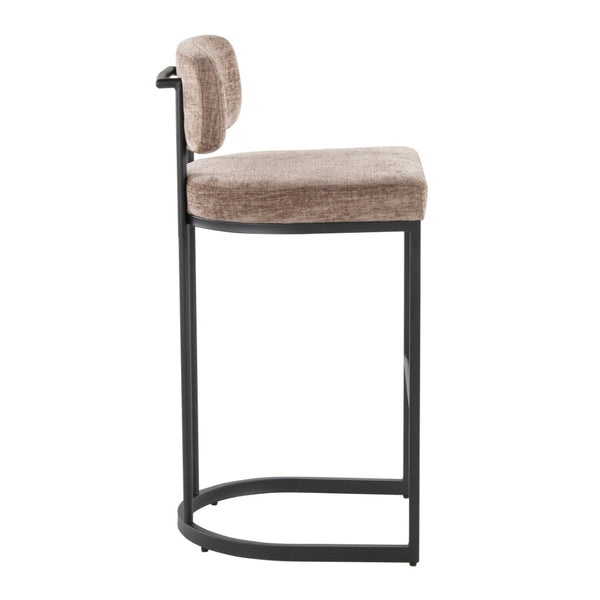 English Elm Fixed-height Barstools Powder Coated Steel Frame Brown Upholstered Seat Set of Two Black+Brown B202P471220