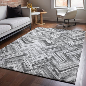 HomeRoots 8' X 10' Gray and Ivory Chevron Area Rug - Washable, UV Resistant, Stylish & Durable for Every Home 652897