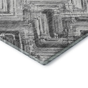 HomeRoots 8' X 10' Gray and Ivory Chevron Area Rug - Washable, UV Resistant, Stylish & Durable for Every Home 652897