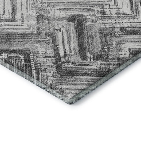 HomeRoots 8' X 10' Gray and Ivory Chevron Area Rug - Washable, UV Resistant, Stylish & Durable for Every Home 652897