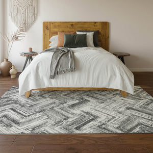 HomeRoots 8' X 10' Gray and Ivory Chevron Area Rug - Washable, UV Resistant, Stylish & Durable for Every Home 652897