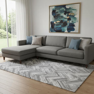 HomeRoots 8' X 10' Gray and Ivory Chevron Area Rug - Washable, UV Resistant, Stylish & Durable for Every Home 652897