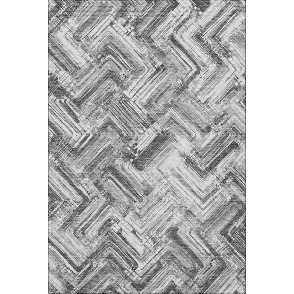 HomeRoots 8' X 10' Gray and Ivory Chevron Area Rug - Washable, UV Resistant, Stylish & Durable for Every Home 652897