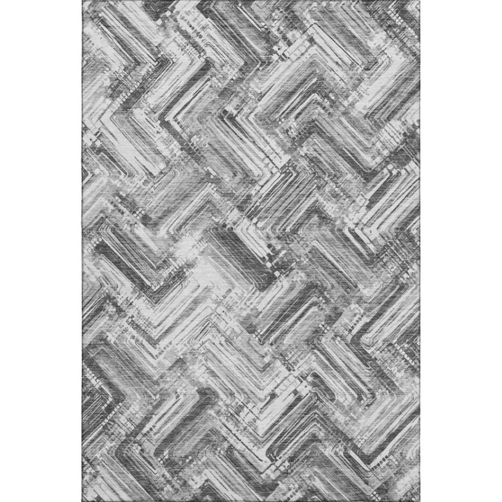 HomeRoots 10' X 14' Gray And Ivory Chevron Area Rug – Durable, Washable, UV-Protected for Modern Living Spaces 652899