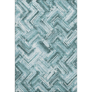 HomeRoots 5' X 8' Teal and Ivory Chevron Area Rug - Washable, UV Protected, Perfect for Homes with Kids & Pets 652901