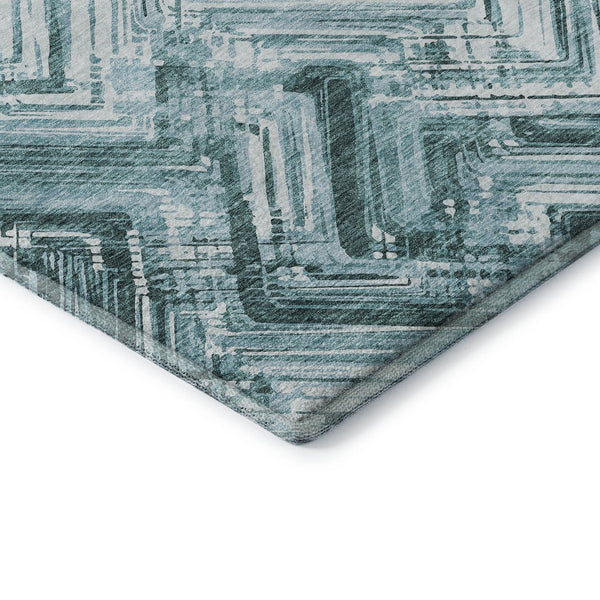 HomeRoots 5' X 8' Teal and Ivory Chevron Area Rug - Washable, UV Protected, Perfect for Homes with Kids & Pets 652901