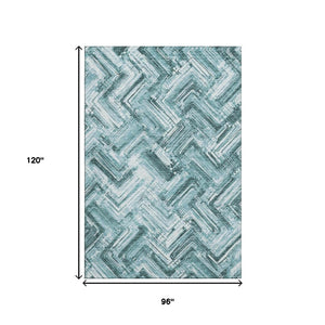HomeRoots 8' X 10' Teal & Ivory Chevron Area Rug - Washable, UV-Protected, and Perfect for High-Traffic Spaces! 652903