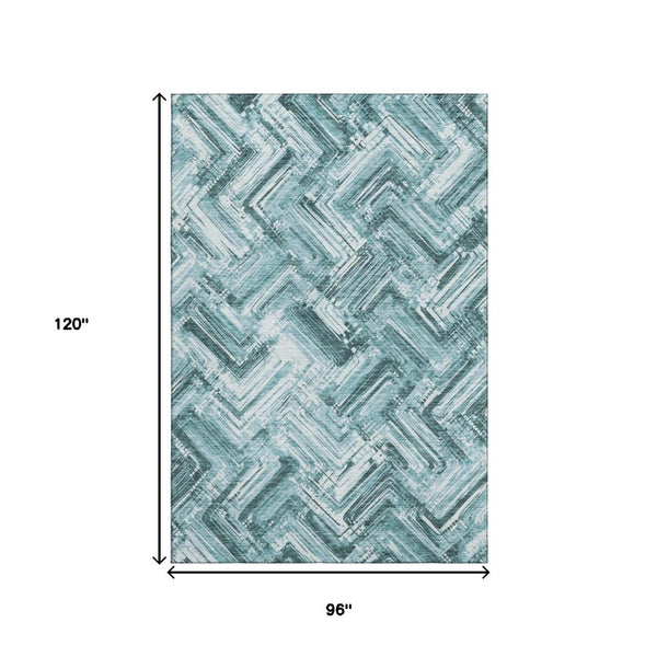 HomeRoots 8' X 10' Teal & Ivory Chevron Area Rug - Washable, UV-Protected, and Perfect for High-Traffic Spaces! 652903