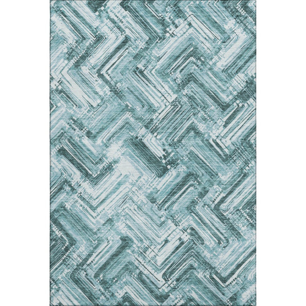 HomeRoots 8' X 10' Teal & Ivory Chevron Area Rug - Washable, UV-Protected, and Perfect for High-Traffic Spaces! 652903
