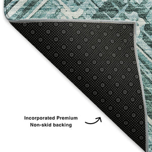 HomeRoots 8' X 10' Teal & Ivory Chevron Area Rug - Washable, UV-Protected, and Perfect for High-Traffic Spaces! 652903