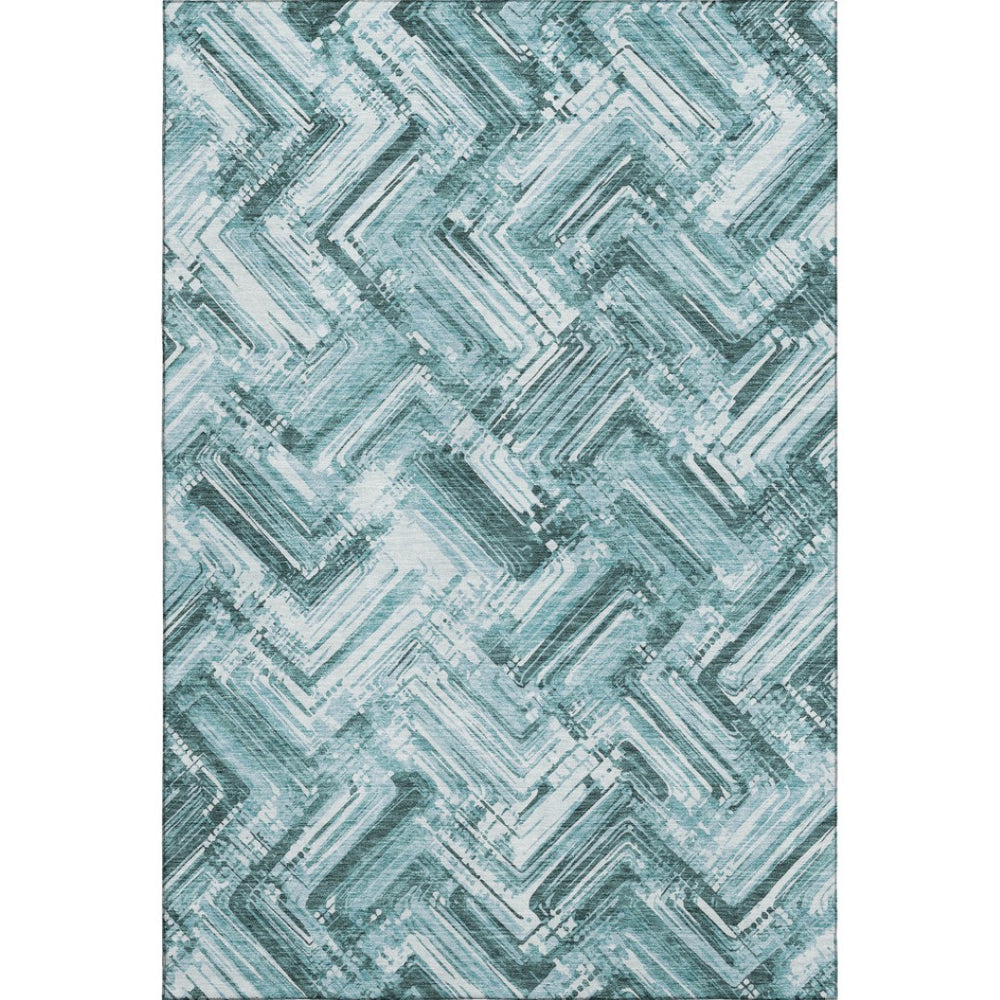 HomeRoots 9' X 12' Teal And Ivory Chevron Washable Area Rug - Stylish, Durable, UV-Protected for Busy Homes! 652904