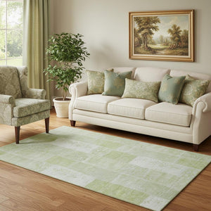 HomeRoots 5' Artichoke Green & Ivory Patchwork Area Rug - Washable, UV-Protected, Perfect for Busy Homes! 652907