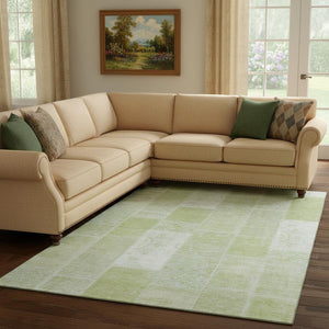 HomeRoots 8' X 10' Artichoke Green & Ivory Washable Area Rug with UV Protection - Durable, Stylish & Easy Care 652909