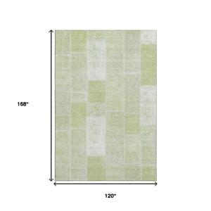 HomeRoots 10' Artichoke Green & Ivory Patchwork Washable Area Rug - Durable, Stain-Resistant, UV Protected! 652911