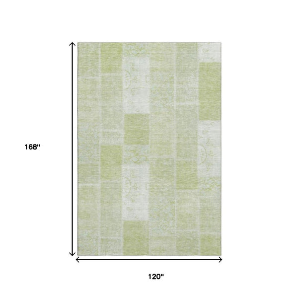 HomeRoots 10' Artichoke Green & Ivory Patchwork Washable Area Rug - Durable, Stain-Resistant, UV Protected! 652911