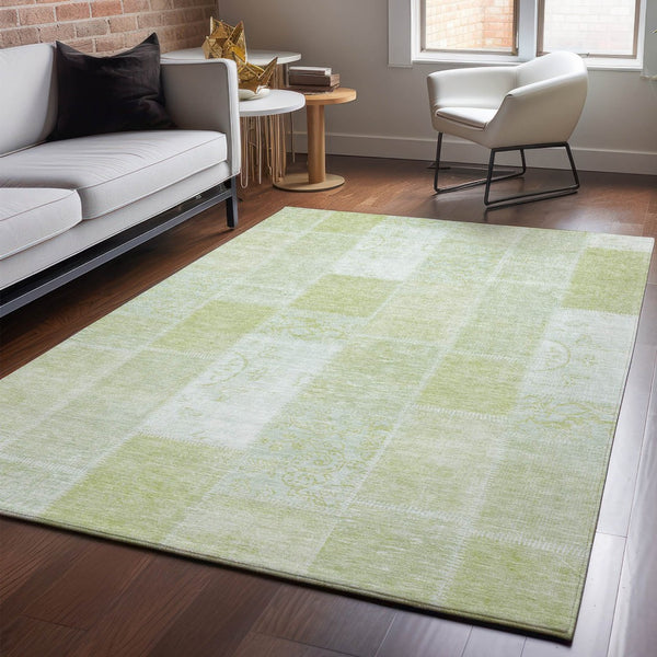 HomeRoots 10' Artichoke Green & Ivory Patchwork Washable Area Rug - Durable, Stain-Resistant, UV Protected! 652911