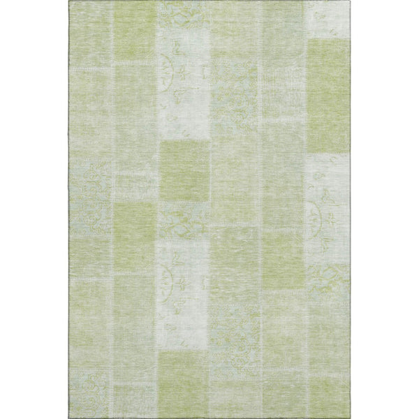 HomeRoots 10' Artichoke Green & Ivory Patchwork Washable Area Rug - Durable, Stain-Resistant, UV Protected! 652911