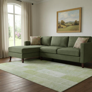 HomeRoots 10' Artichoke Green & Ivory Patchwork Washable Area Rug - Durable, Stain-Resistant, UV Protected! 652911