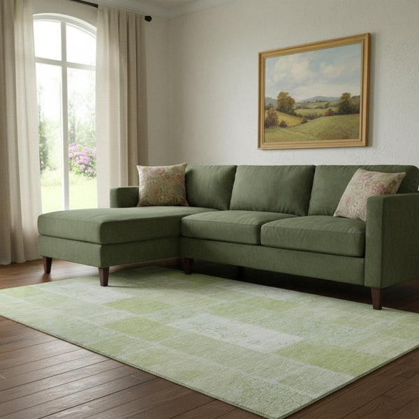 HomeRoots 10' Artichoke Green & Ivory Patchwork Washable Area Rug - Durable, Stain-Resistant, UV Protected! 652911
