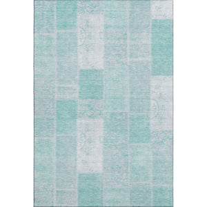 HomeRoots 5' X 8' Aqua and Ivory Patchwork Area Rug – Durable, Washable, and UV-Protected for Any Space! 652913