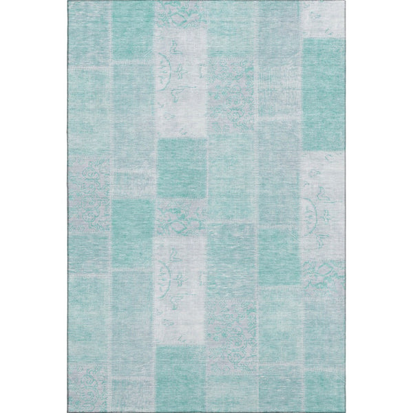 HomeRoots 5' X 8' Aqua and Ivory Patchwork Area Rug – Durable, Washable, and UV-Protected for Any Space! 652913