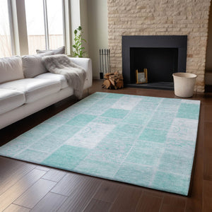 HomeRoots 5' X 8' Aqua and Ivory Patchwork Area Rug – Durable, Washable, and UV-Protected for Any Space! 652913