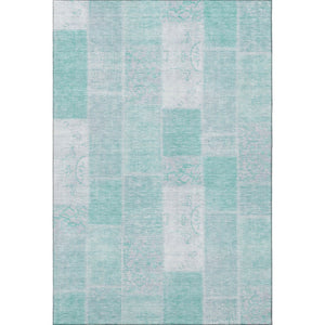 HomeRoots 9' X 12' Aqua & Ivory Patchwork Area Rug – Durable, Stain-Resistant, UV-Protected for Any Room 652916