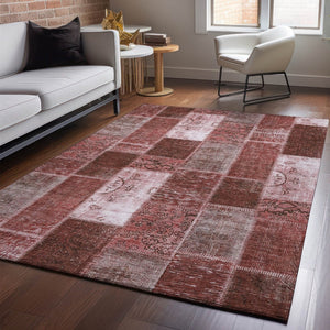HomeRoots 5' X 8' Burgundy & Ivory Patchwork Area Rug - Stain-Resistant, UV-Protected for Busy Homes 652919