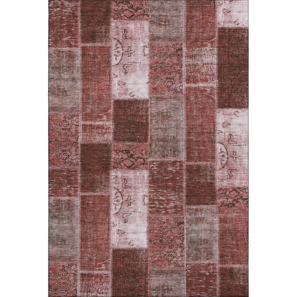 HomeRoots 5' X 8' Burgundy & Ivory Patchwork Area Rug - Stain-Resistant, UV-Protected for Busy Homes 652919