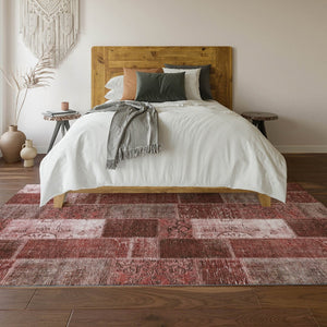 HomeRoots 5' X 8' Burgundy & Ivory Patchwork Area Rug - Stain-Resistant, UV-Protected for Busy Homes 652919