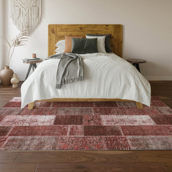HomeRoots 5' X 8' Burgundy & Ivory Patchwork Area Rug - Stain-Resistant, UV-Protected for Busy Homes 652919