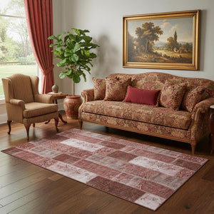 HomeRoots 5' X 8' Burgundy & Ivory Patchwork Area Rug - Stain-Resistant, UV-Protected for Busy Homes 652919
