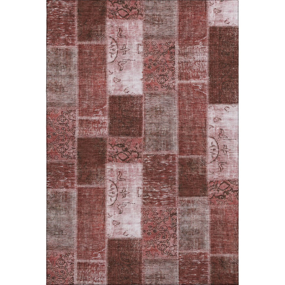 HomeRoots 9' X 12' Burgundy & Ivory Patchwork Washable Area Rug - Stain-Resistant, UV-Protected Charm for Homes! 652922