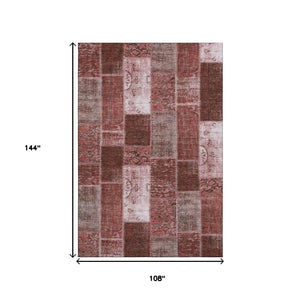 HomeRoots 9' X 12' Burgundy & Ivory Patchwork Washable Area Rug - Stain-Resistant, UV-Protected Charm for Homes! 652922