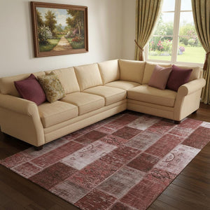 HomeRoots 10' X 14' Burgundy and Ivory Patchwork Area Rug - Stylish, Washable, UV-Protected for Homes with Pets 652923
