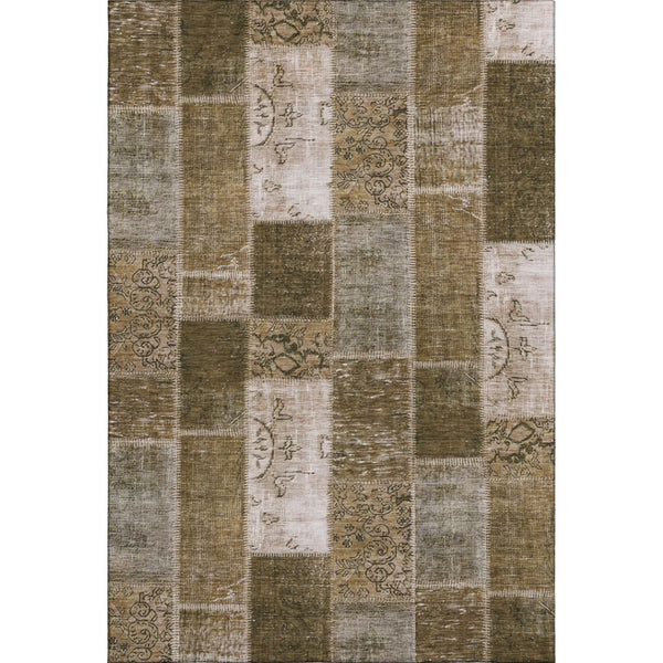 HomeRoots 8' X 10' Brown and Ivory Patchwork Washable Area Rug - Durable, Stain-Resistant, UV Protected Comfort 652927