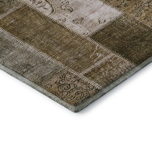 HomeRoots 8' X 10' Brown and Ivory Patchwork Washable Area Rug - Durable, Stain-Resistant, UV Protected Comfort 652927