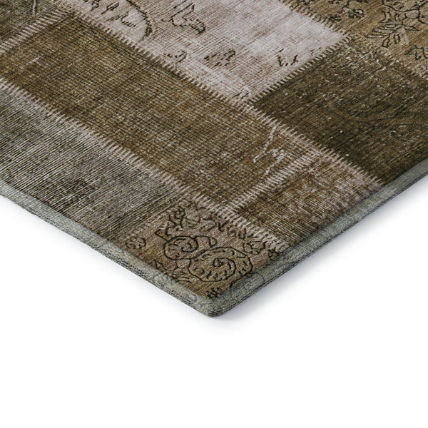 HomeRoots 8' X 10' Brown and Ivory Patchwork Washable Area Rug - Durable, Stain-Resistant, UV Protected Comfort 652927