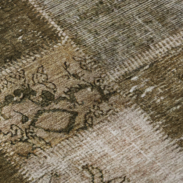 HomeRoots 8' X 10' Brown and Ivory Patchwork Washable Area Rug - Durable, Stain-Resistant, UV Protected Comfort 652927