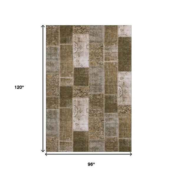 HomeRoots 8' X 10' Brown and Ivory Patchwork Washable Area Rug - Durable, Stain-Resistant, UV Protected Comfort 652927