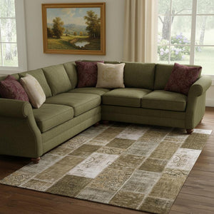 HomeRoots 8' X 10' Brown and Ivory Patchwork Washable Area Rug - Durable, Stain-Resistant, UV Protected Comfort 652927